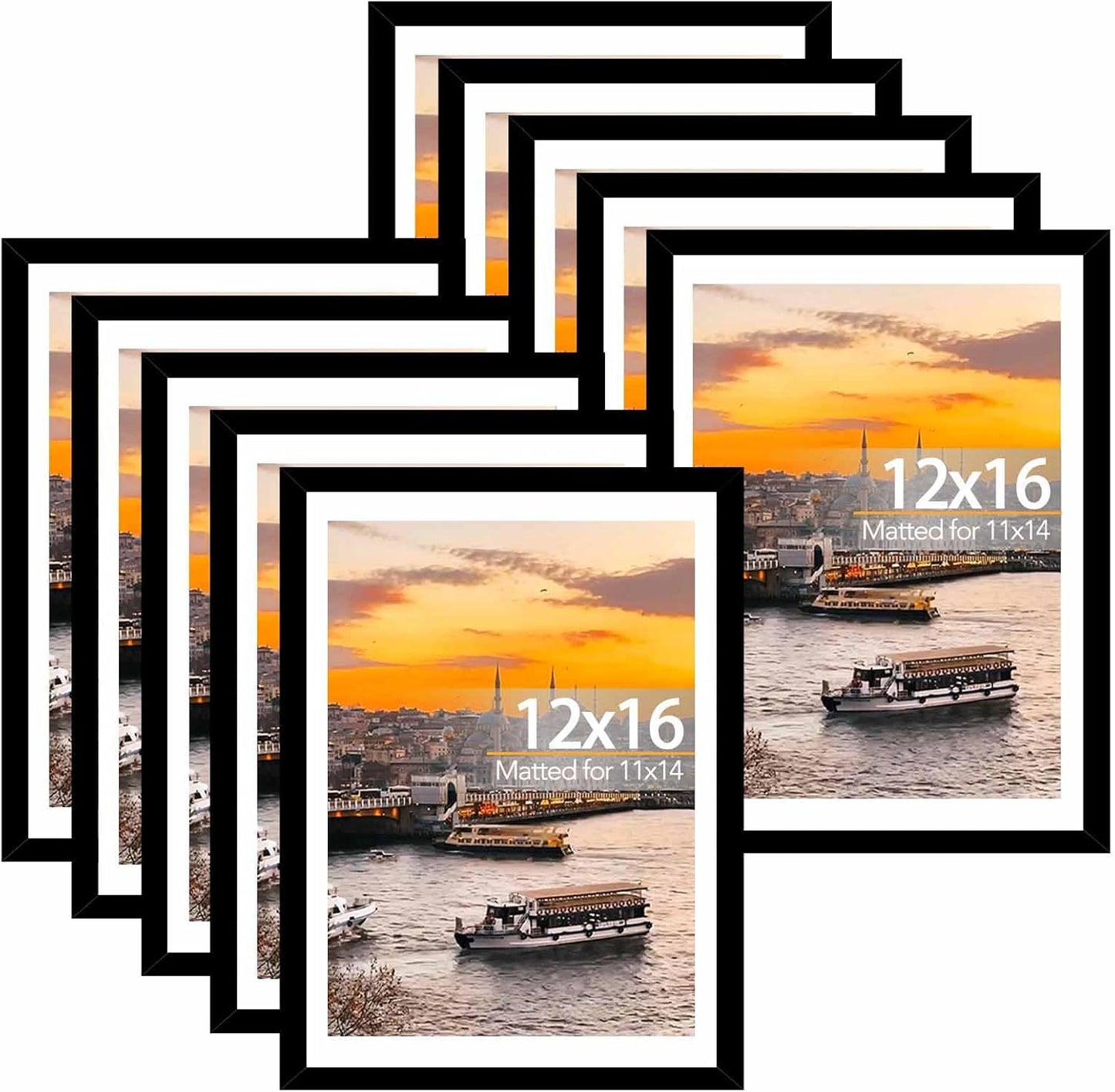 10 Pack 12x16 Picture Frames with Mat for Gallery Wall Decor