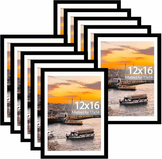 10 Pack 12x16 Picture Frames with Mat for Gallery Wall Decor