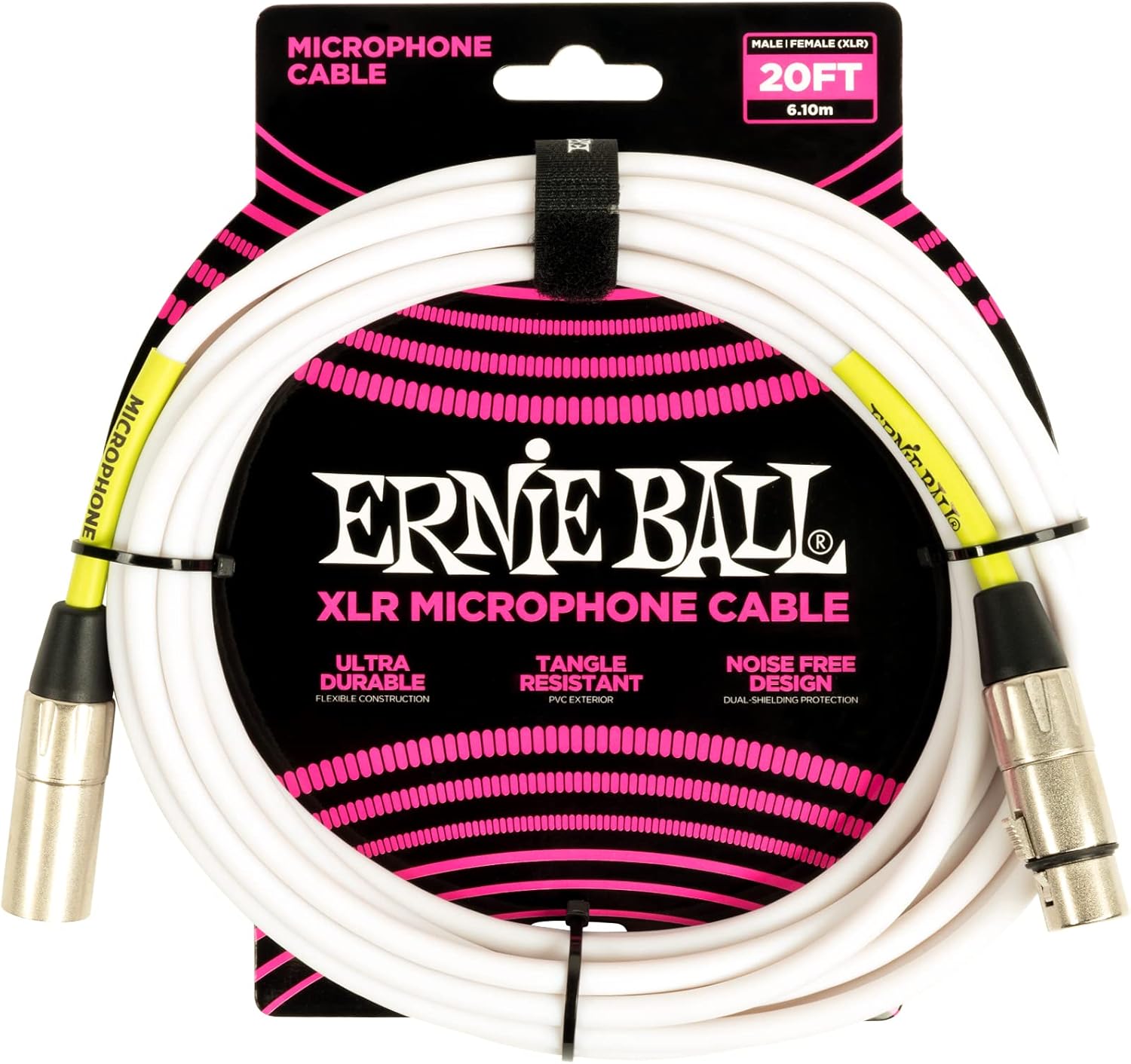 Ernie Ball 20ft XLR Microphone Cable for Clear Sound Quality
