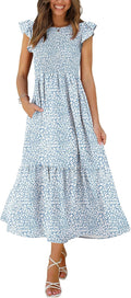 Women's Casual Maxi Dress with Pockets and Ruffle Sleeve - Flattering