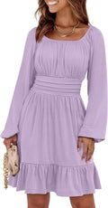 Long Lantern Sleeve Square Neck A-Line Dress - Flattering Fall Fit our