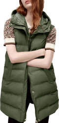 Women's Long Puffer Vest with Removable Hood - Mid Length Warm Vest