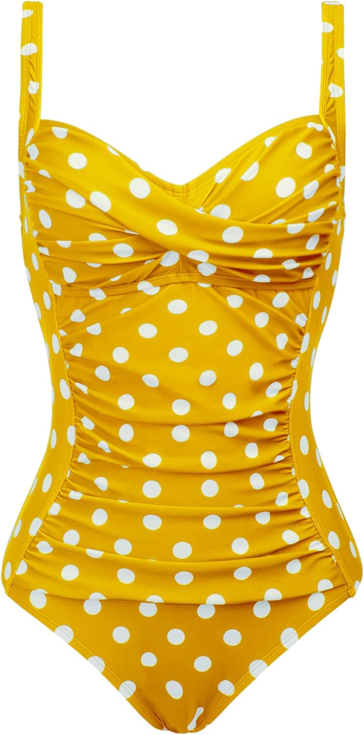 Joyaria Womens Retro One Piece Swimsuit for Tummy Control
