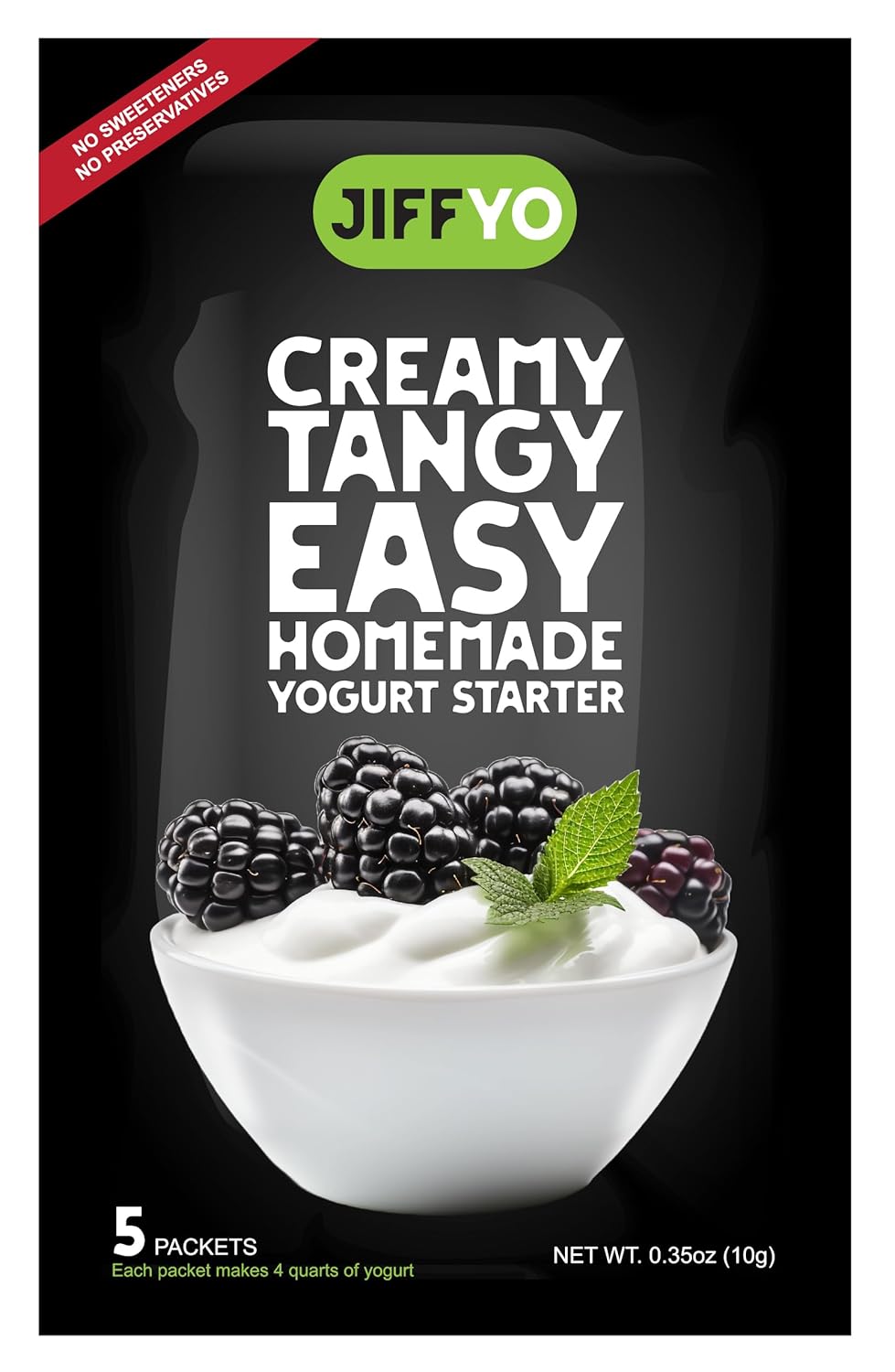 JiffYO Homemade Yogurt Starter, 5 Packets = 5 Gal of Deliciousness!