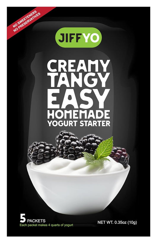 JiffYO Homemade Yogurt Starter, 5 Packets = 5 Gal of Deliciousness!