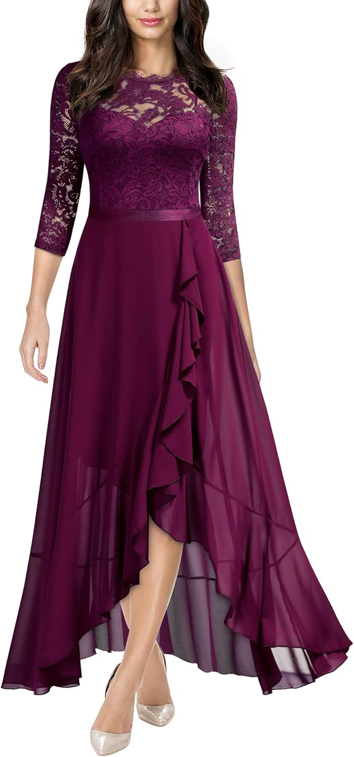 Miusol Women's Elegant Floral Lace Ruffle Maxi Dress Review