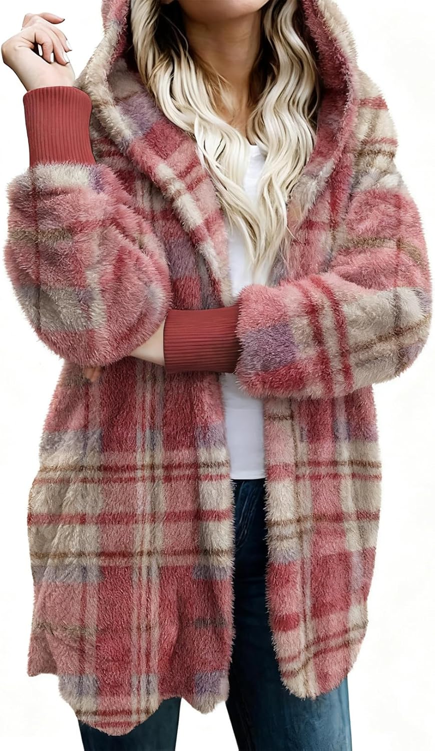 Fuzzy Hooded Cardigan for Women - Cozy Winter Jacket with Pockets
