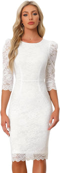 Allegra K Lace Bodycon Dress - Elegant 3/4 Sleeve