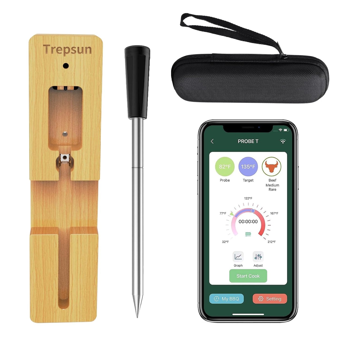 Wireless Smart Meat Thermometer, 500ft Range, IPX7 Waterproof