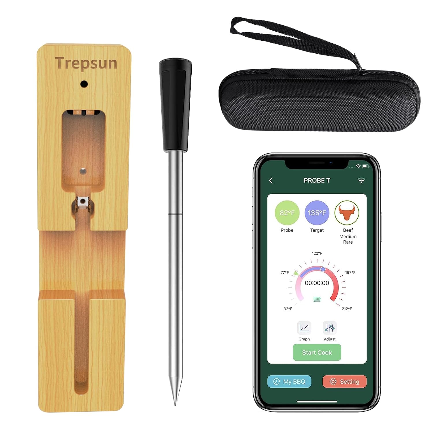Wireless Smart Meat Thermometer, 500ft Range, IPX7 Waterproof