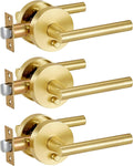 Brushed Gold Door Handles Interior Privacy Lever - Durable 3-Pack