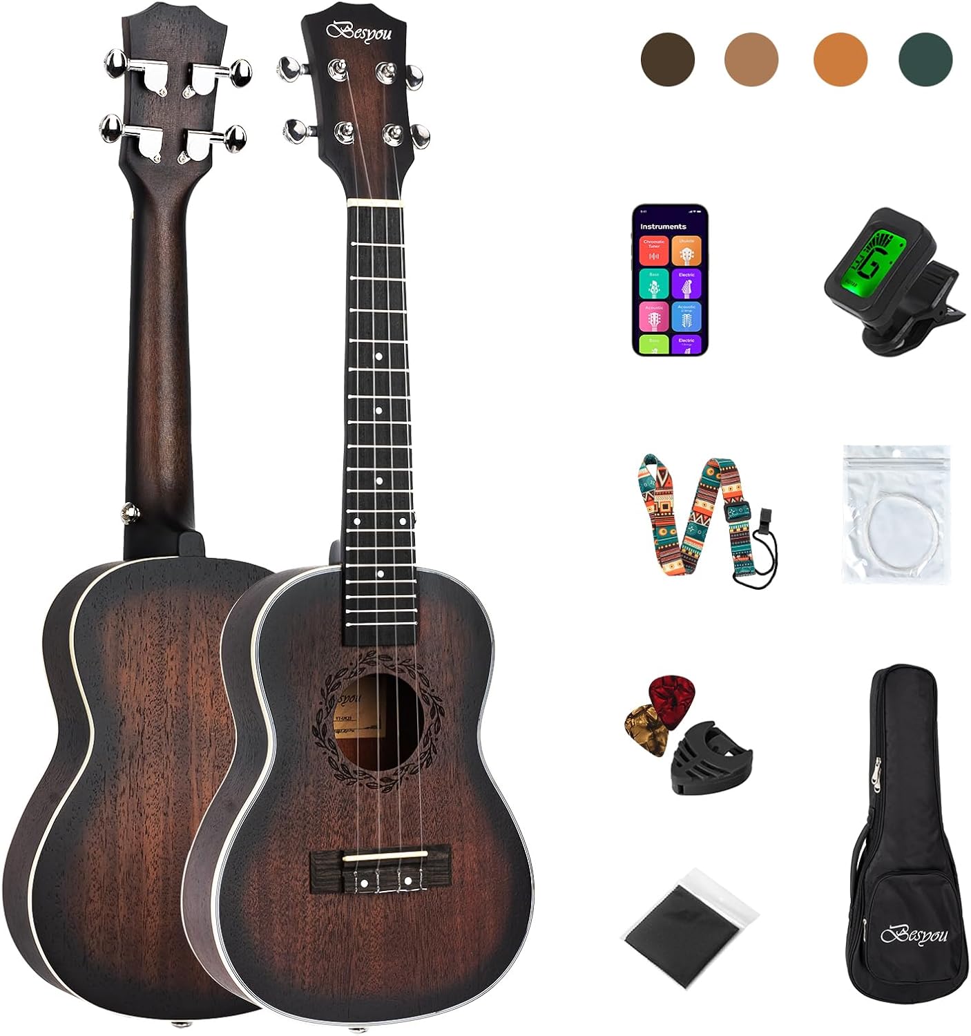 Concert Ukulele Beginner Kit with Mahogany Body and Accessories