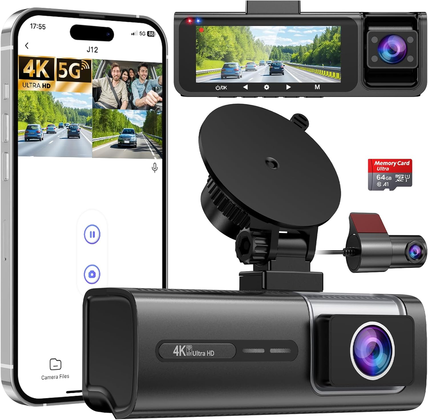 Enhanced Safety 4K WiFi Dash Cam Set by Huntermax