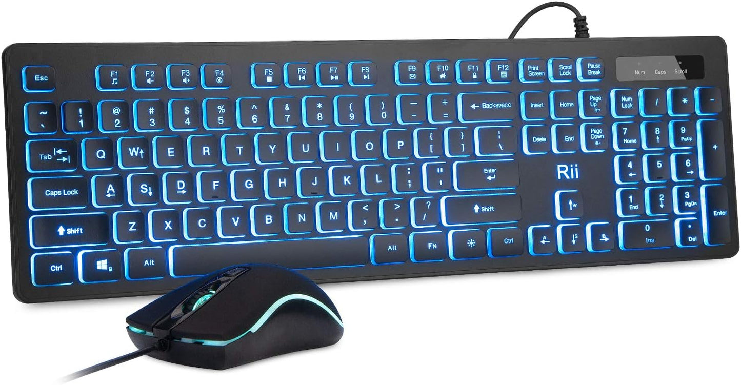 Rii Backlit Keyboard & Mouse Combo: Quiet & Colorful
