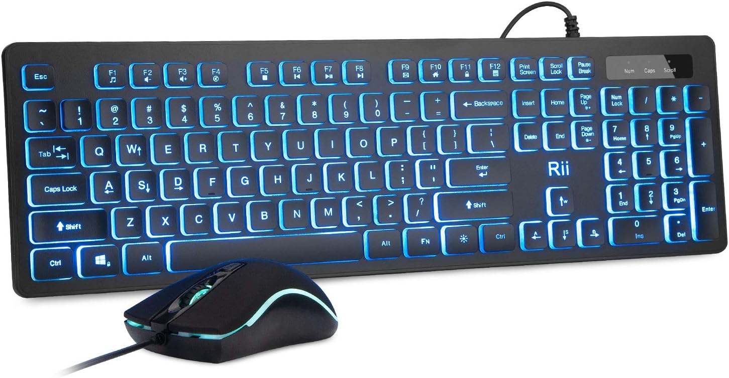 Rii Backlit Keyboard & Mouse Combo: Quiet & Colorful