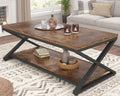 Rustic Coffee Table with Storage Shelf 47 in - Farmhouse Minimalist
