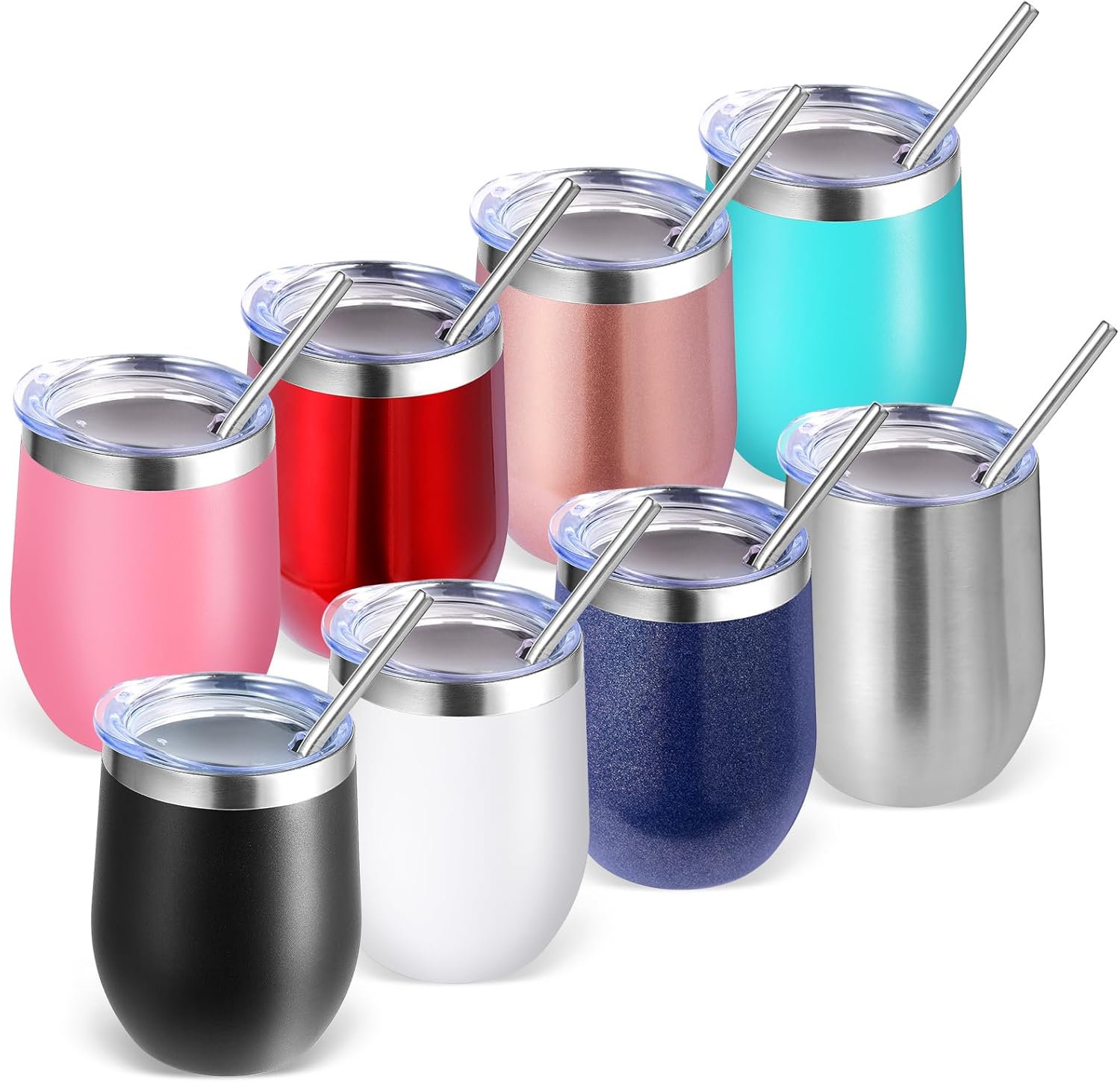 Volhoply 12oz Stainless Steel Wine Tumblers - 8 Pack Insulated