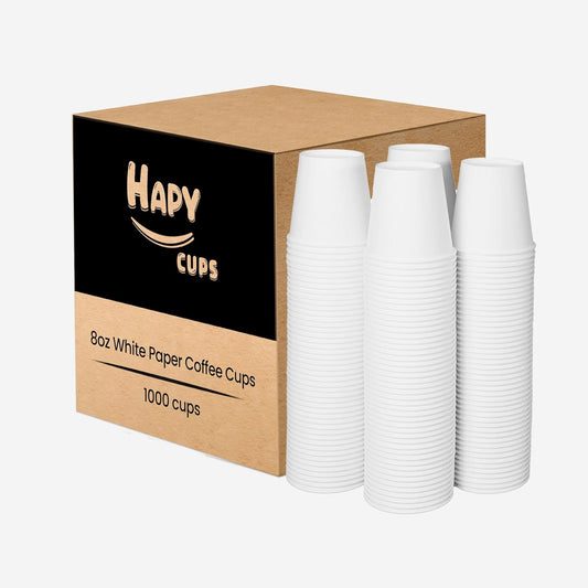 1000 Pack White Coffee Cups | HAPY CUPS | Hot & Cold Drinks on-the-Go!