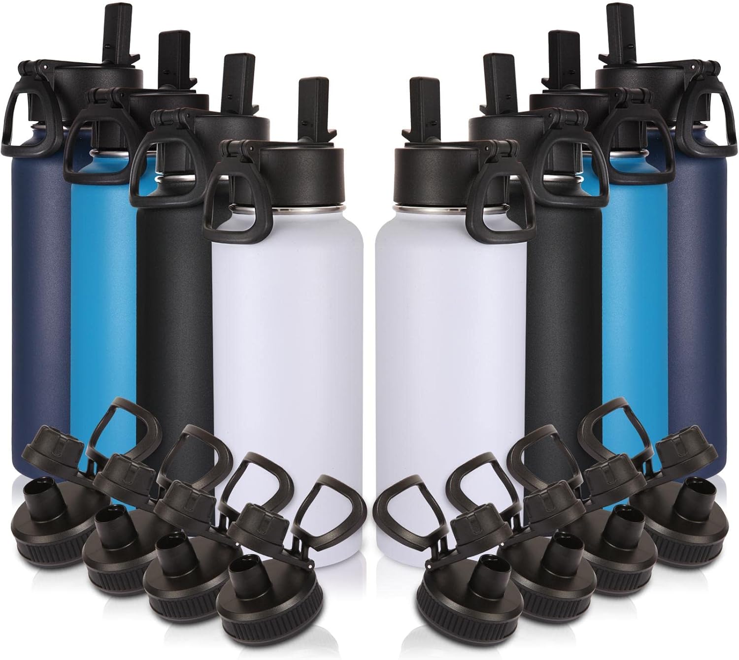 Volhoply 32 oz Insulated Water Bottles Bulk 8 Pack with Lids