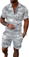 Mens Summer Track Suits 2 Piece Shorts Sets for Men - Retro 1/4 Zip