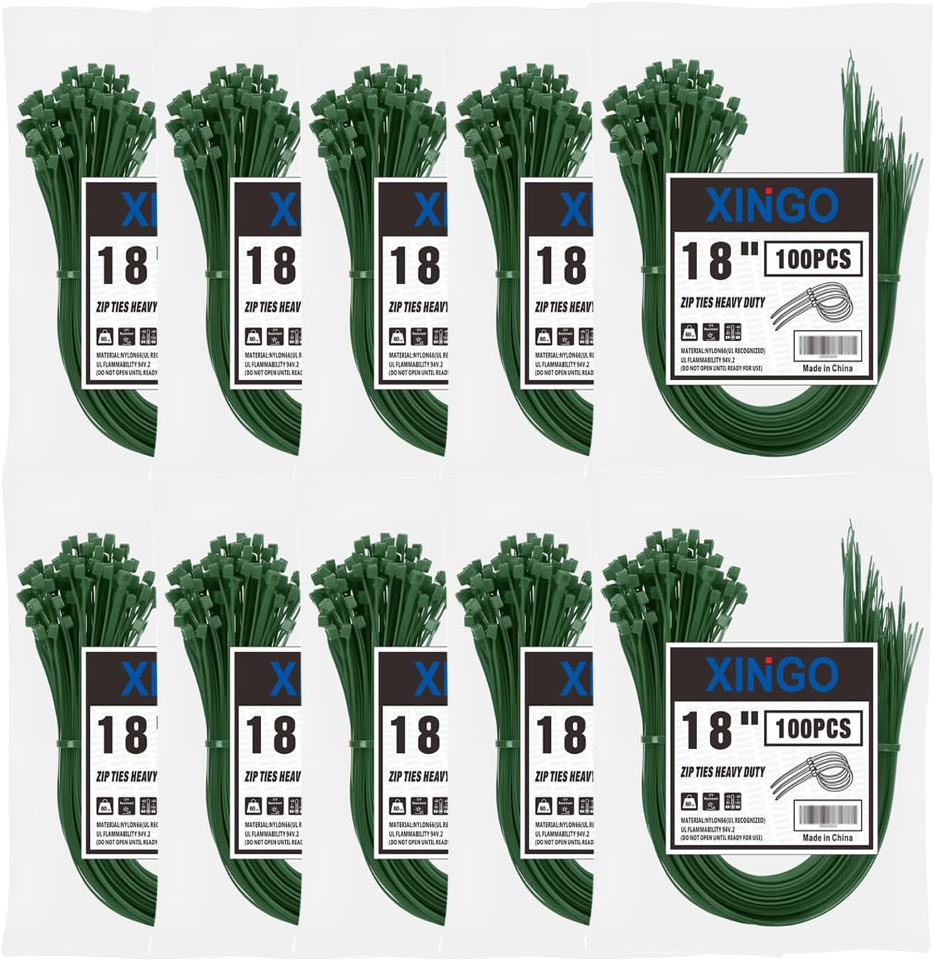 XINGO 1000 PCS 18 Inch Heavy Duty Garden Zip Ties for All Uses