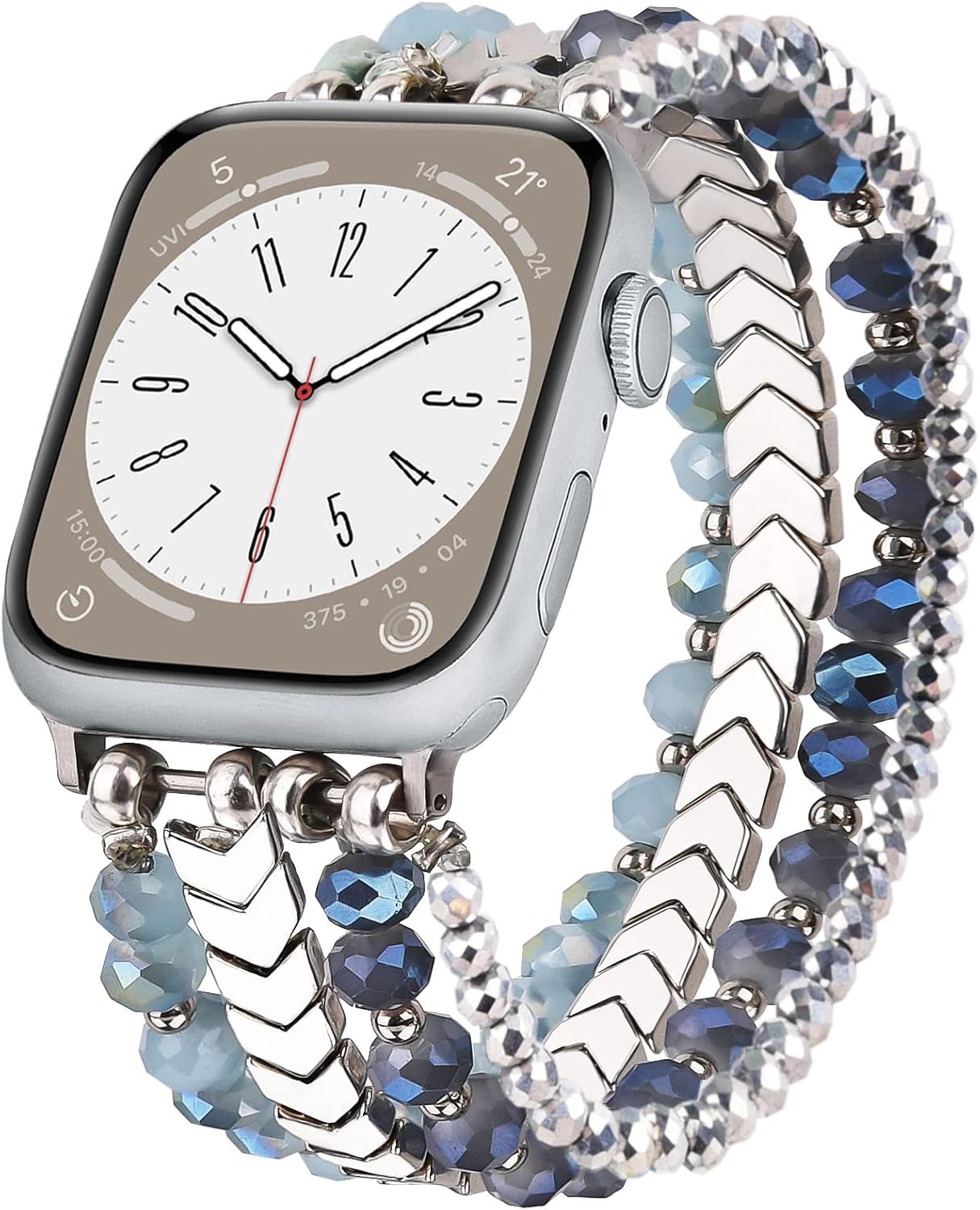 Beaded Blue Watch Band for Apple Watch 38mm 40mm - Elegant Handmade Strap