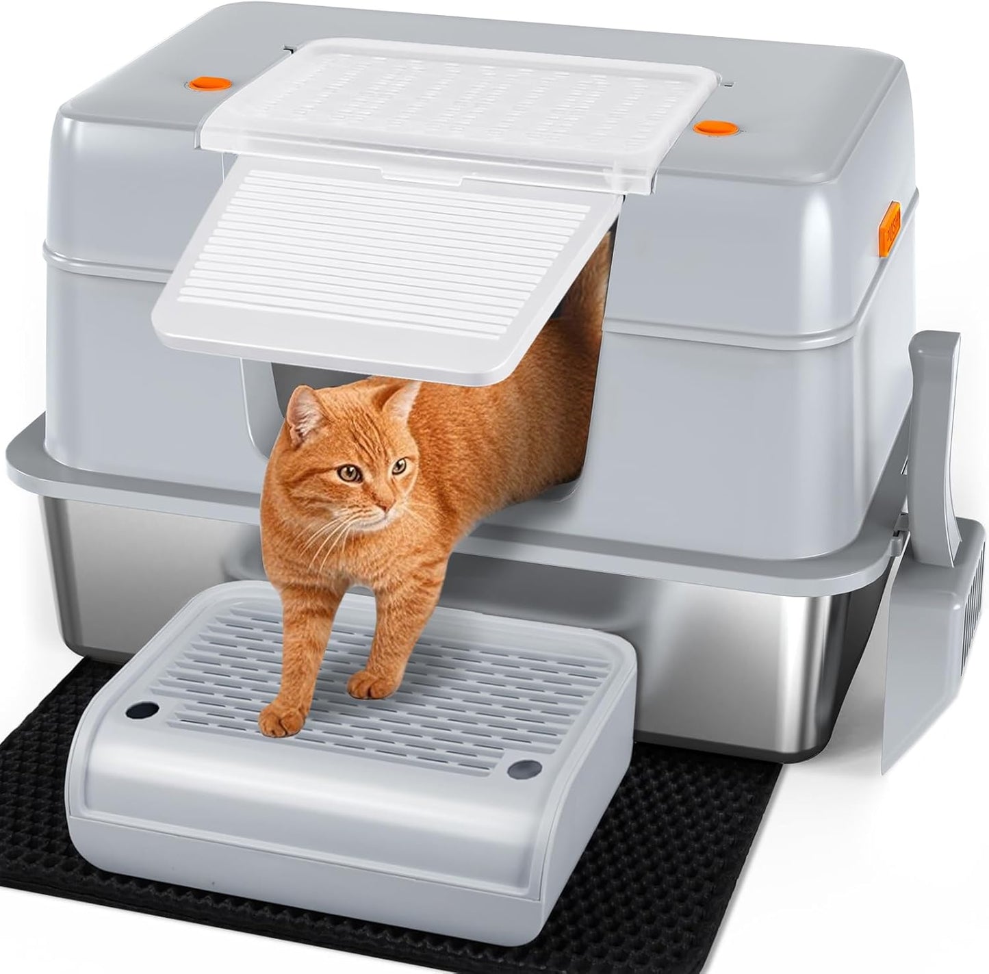 XL Stainless Steel Litter Box with Lid for Big Cats & Kittens