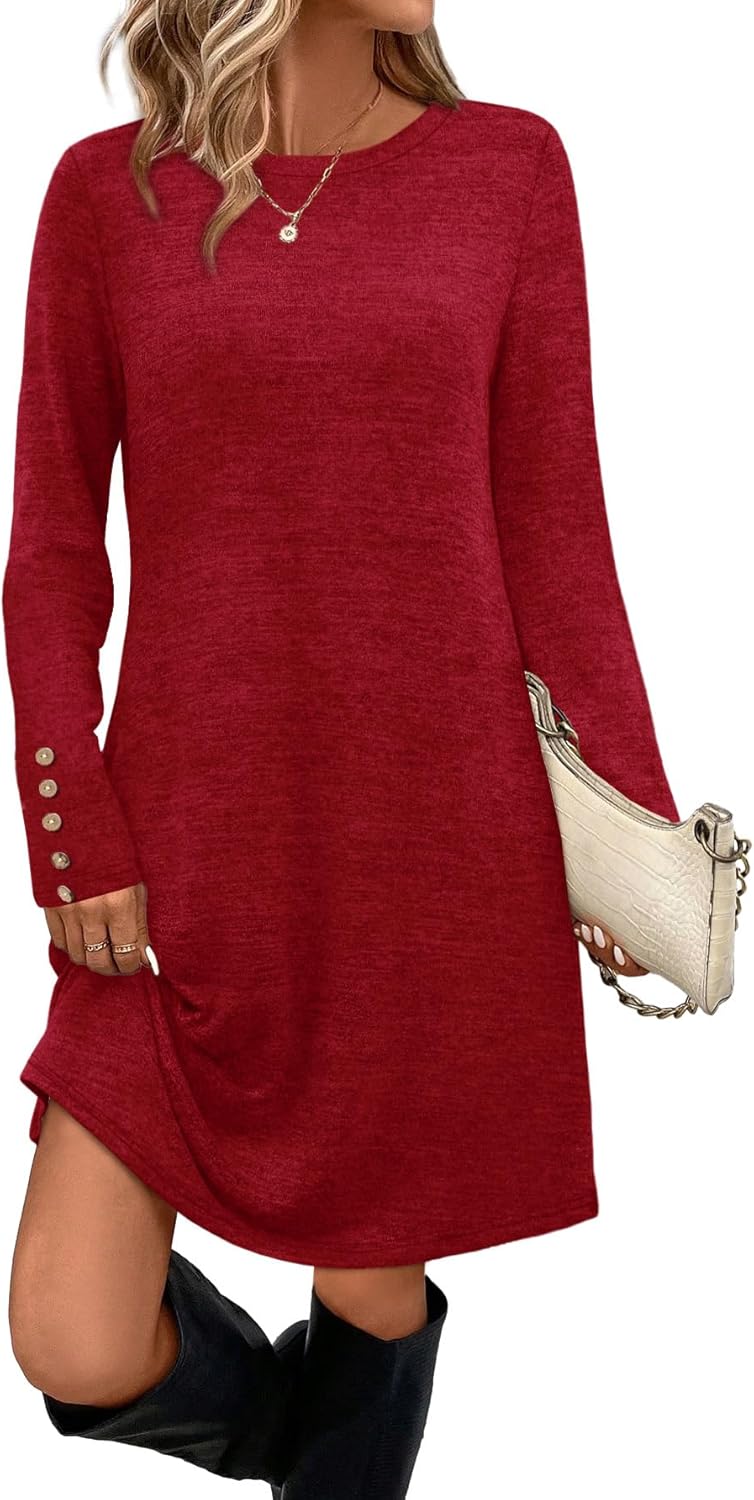 OFEEFAN Long Sleeve Dress for Women with Pockets and Style