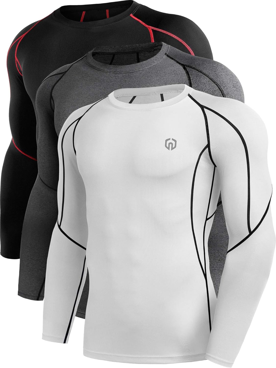 NELEUS Men's 3 Pack Dry Fit Long Sleeve Compression Shirts