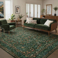 6x9 Area Rug Green Vintage Floral Boho Rug - Washable Low Pile