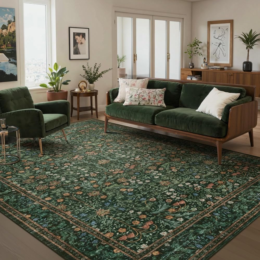 6x9 Area Rugs for Living Room Bedroom, Vintage Boho Green Rug