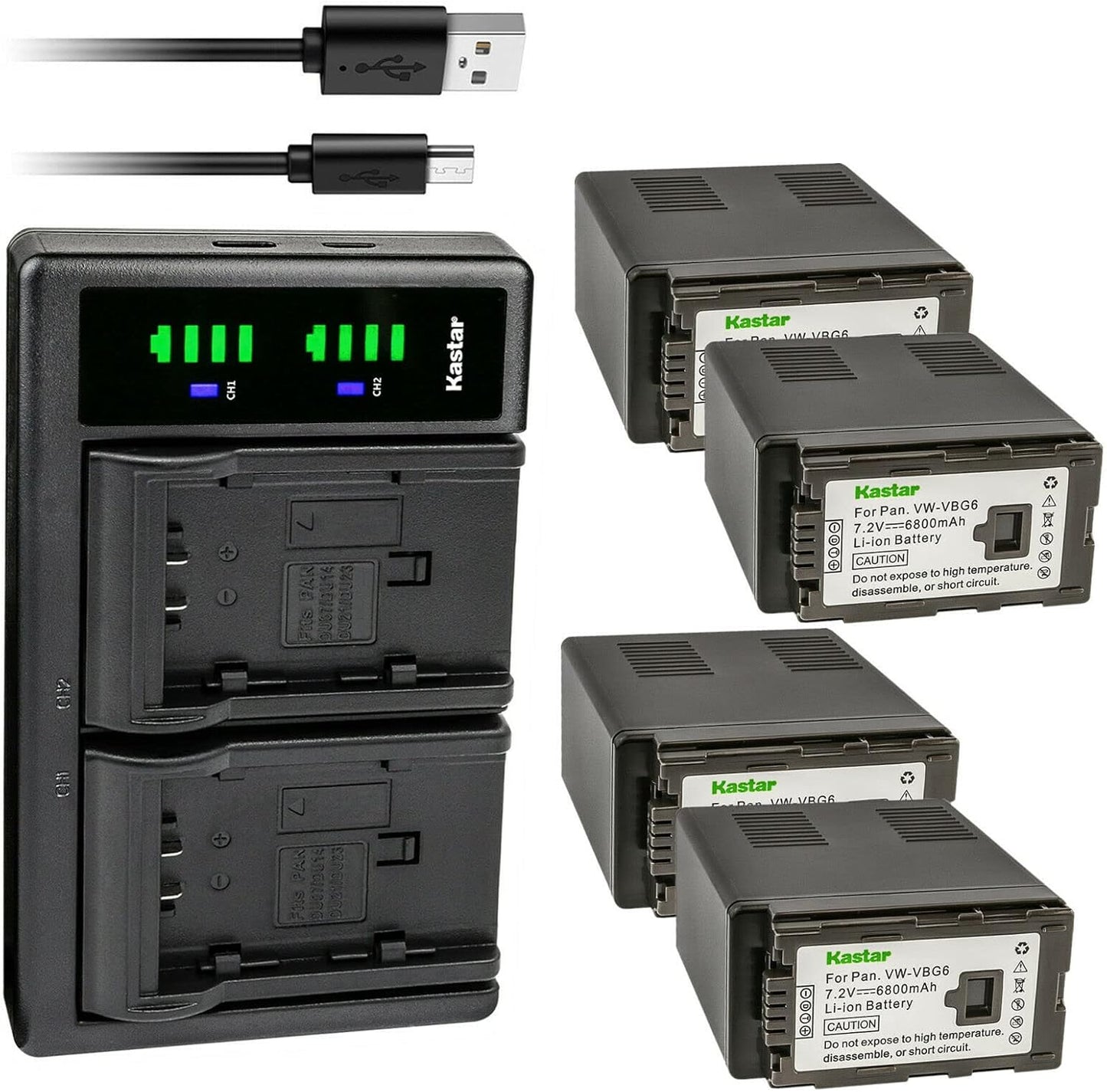 Kastar VW-VBG6 Battery 4-Pack with USB Charger for Panasonic