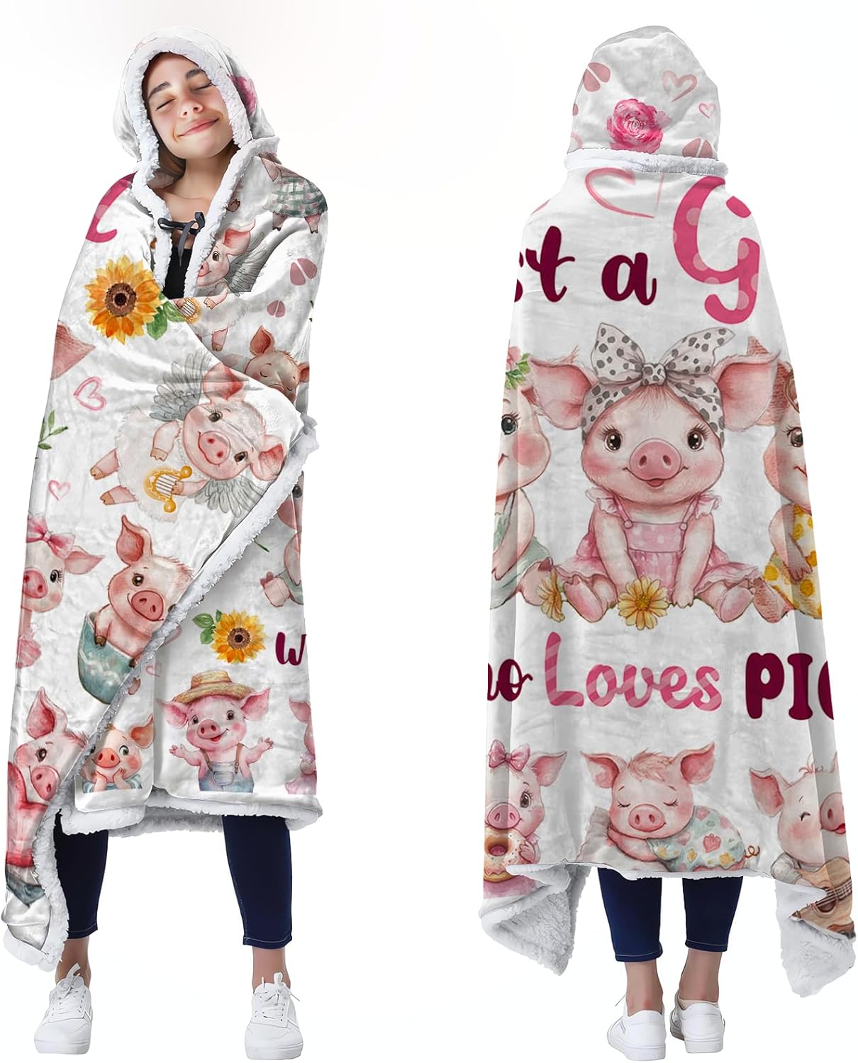 Hooded Pig Wearable Blanket for Women and Girls - Cozy Gift