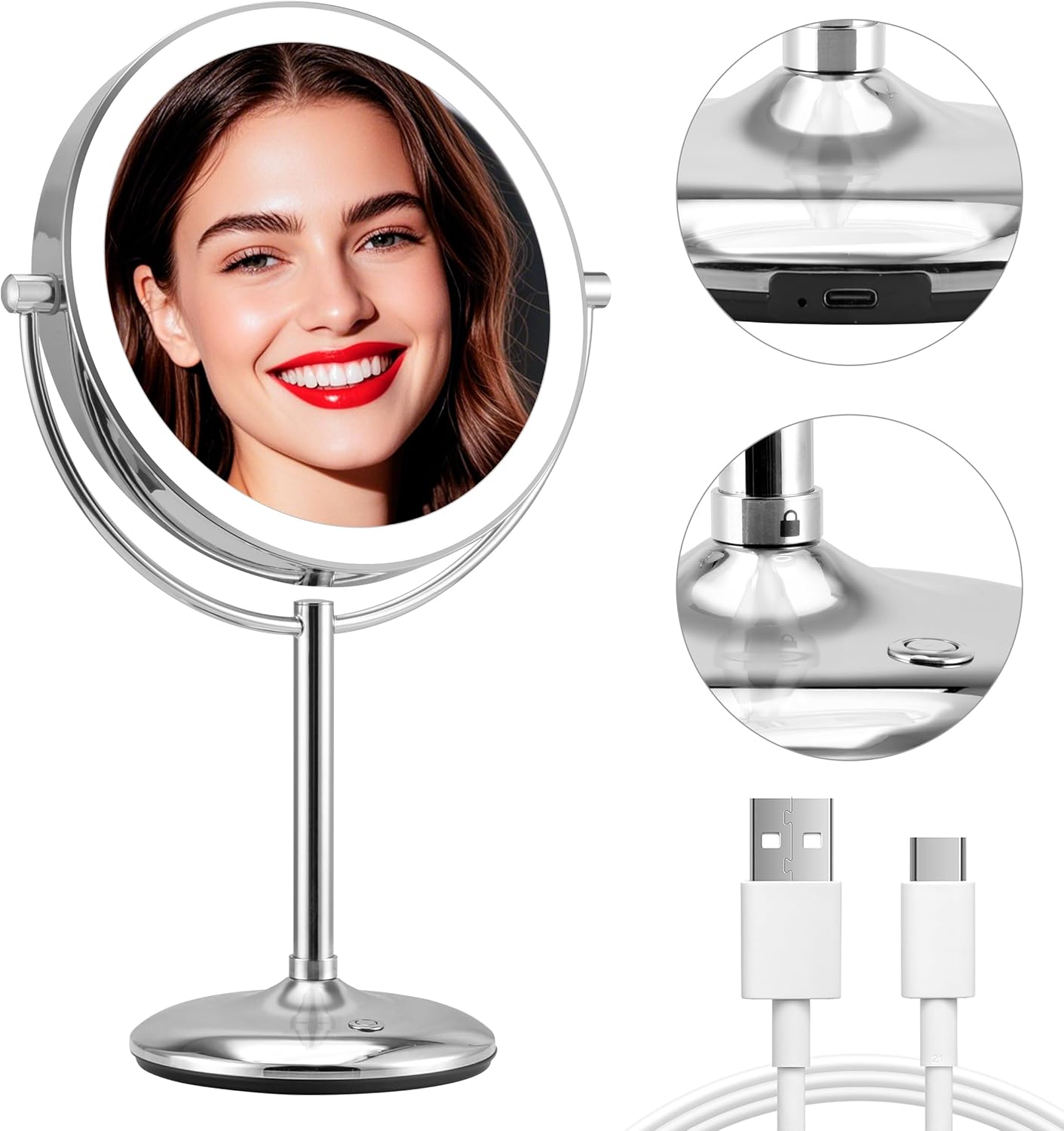 9in Lighted Makeup Mirror with 1X/15X Magnification & Lights