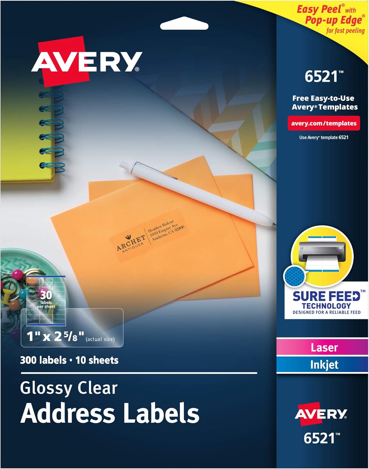 Avery 1 x 2-5/8 Clear Address Labels - 300 Labels for Laser & Inkjet Printers