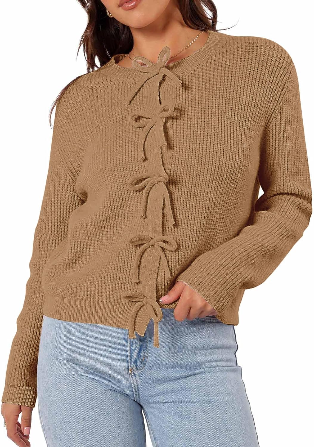 Women's Cardigan Sweaters with Bow Button Design for Fall Fashion