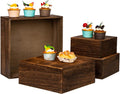Vintage Brown Square Wooden Cake Stands Set Of 4 For Display