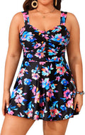Plus Size Tankini Swimsuit - Flowy Swim Dress with Shorts Aqua