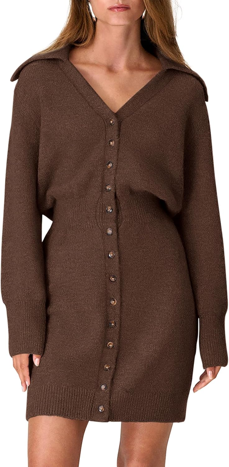 Trendy Long Sleeve Button Down Sweater Dress for Women 2025