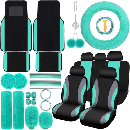 ROCEEI Car Seat Covers Full Set Mint Black Plush Accessories