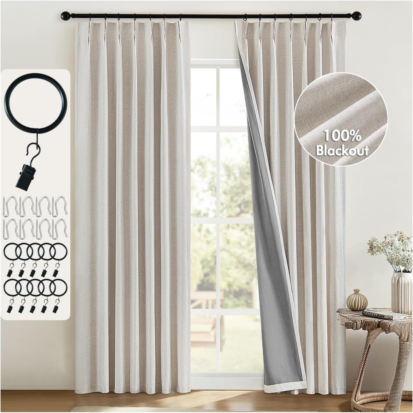 MIULEE Beige Blackout Curtains - 84 Inch, 2 Panels