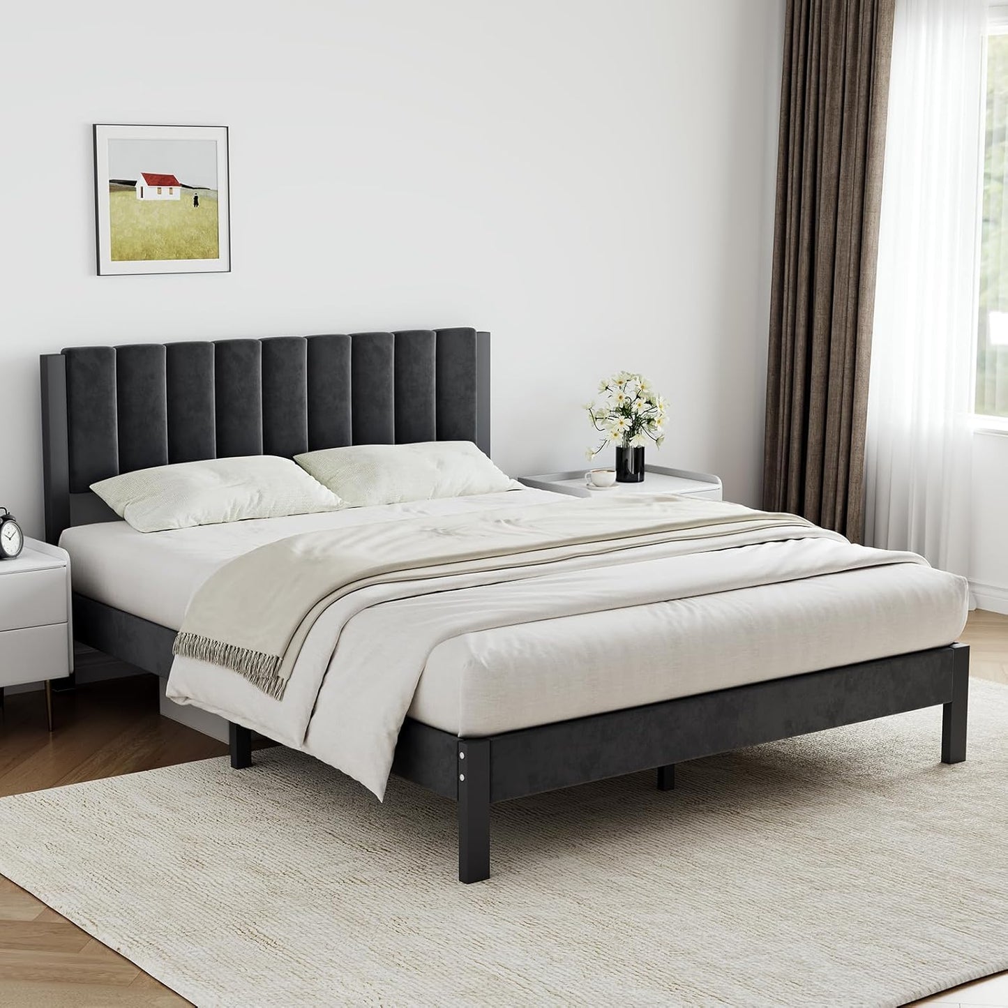 Novilla Twin Bed Frame with Piano Keys Headboard and Footboard