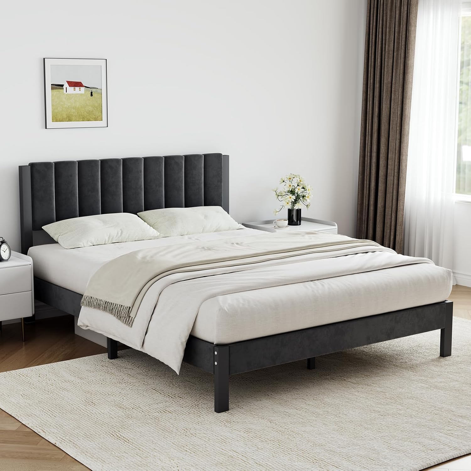 Novilla Twin Bed Frame with Piano Keys Headboard and Footboard