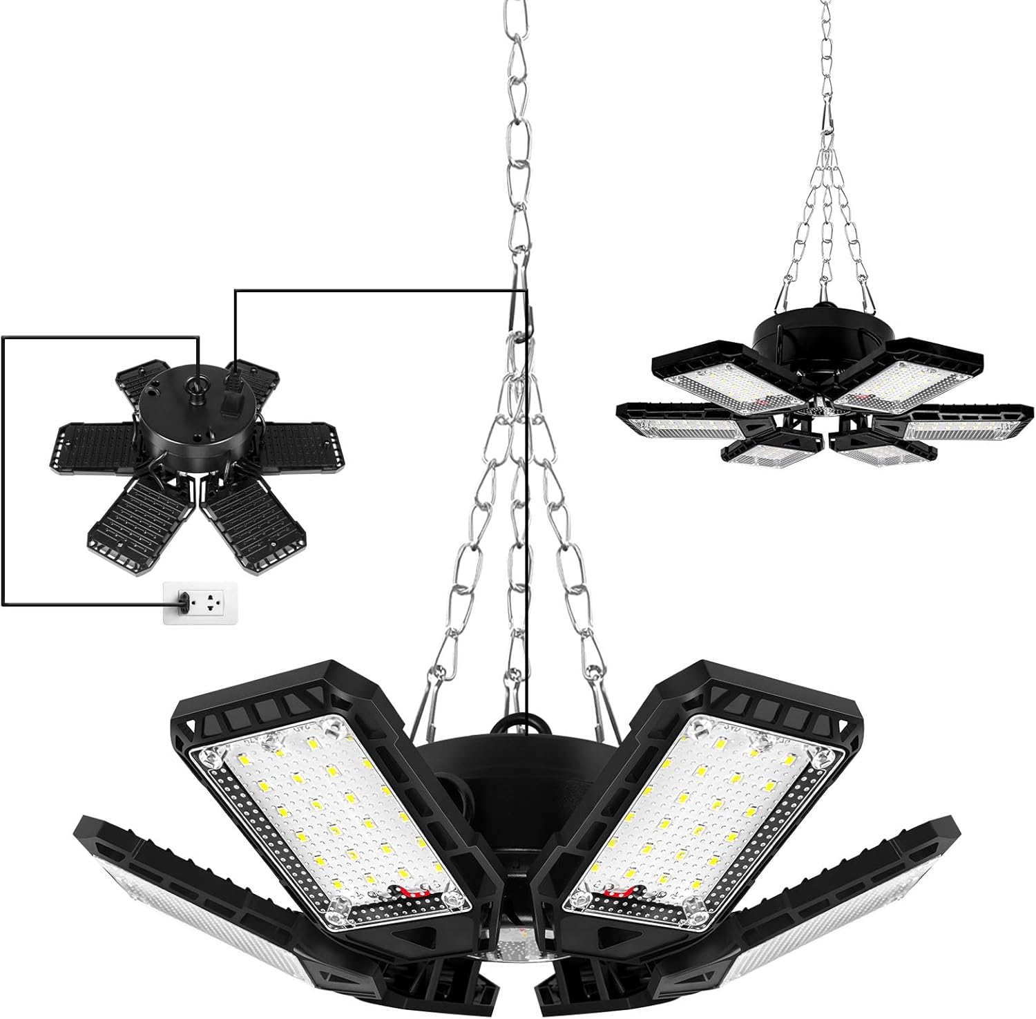 LED Garage Lights 4 Pack - 180W 18000LM with Deformable Panels