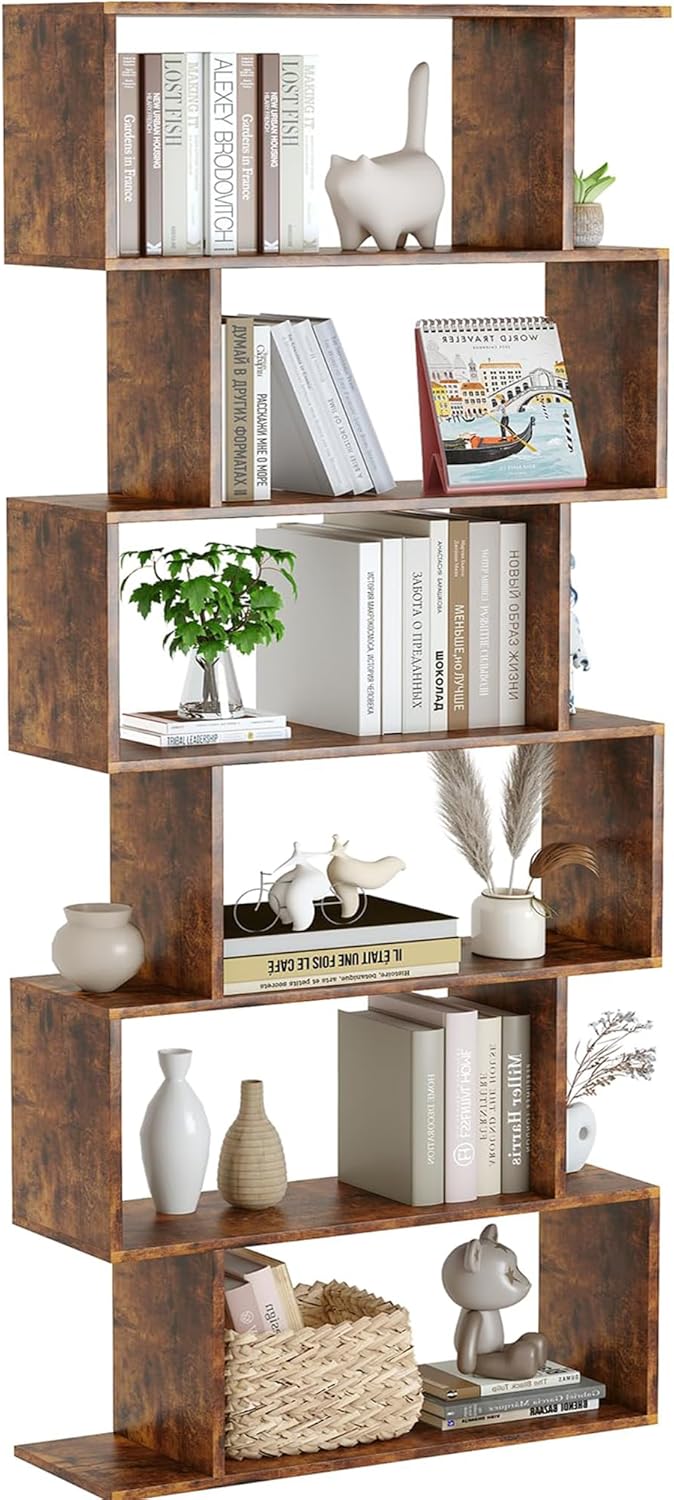 Yusong Geometric Bookcase: Stylish 6-Tier S Shaped Shelf