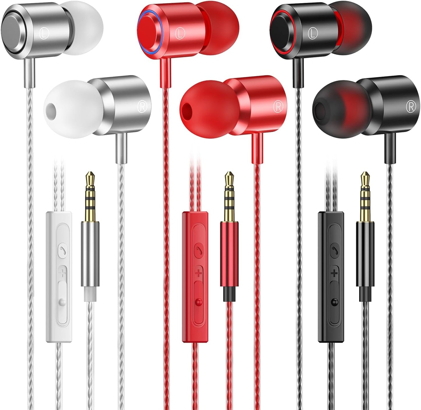 Premium Sound 3 Pack Wired Earbuds with Mic