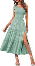 Women's One Shoulder Smocked Midi Dress - Flowy Tiered Summer