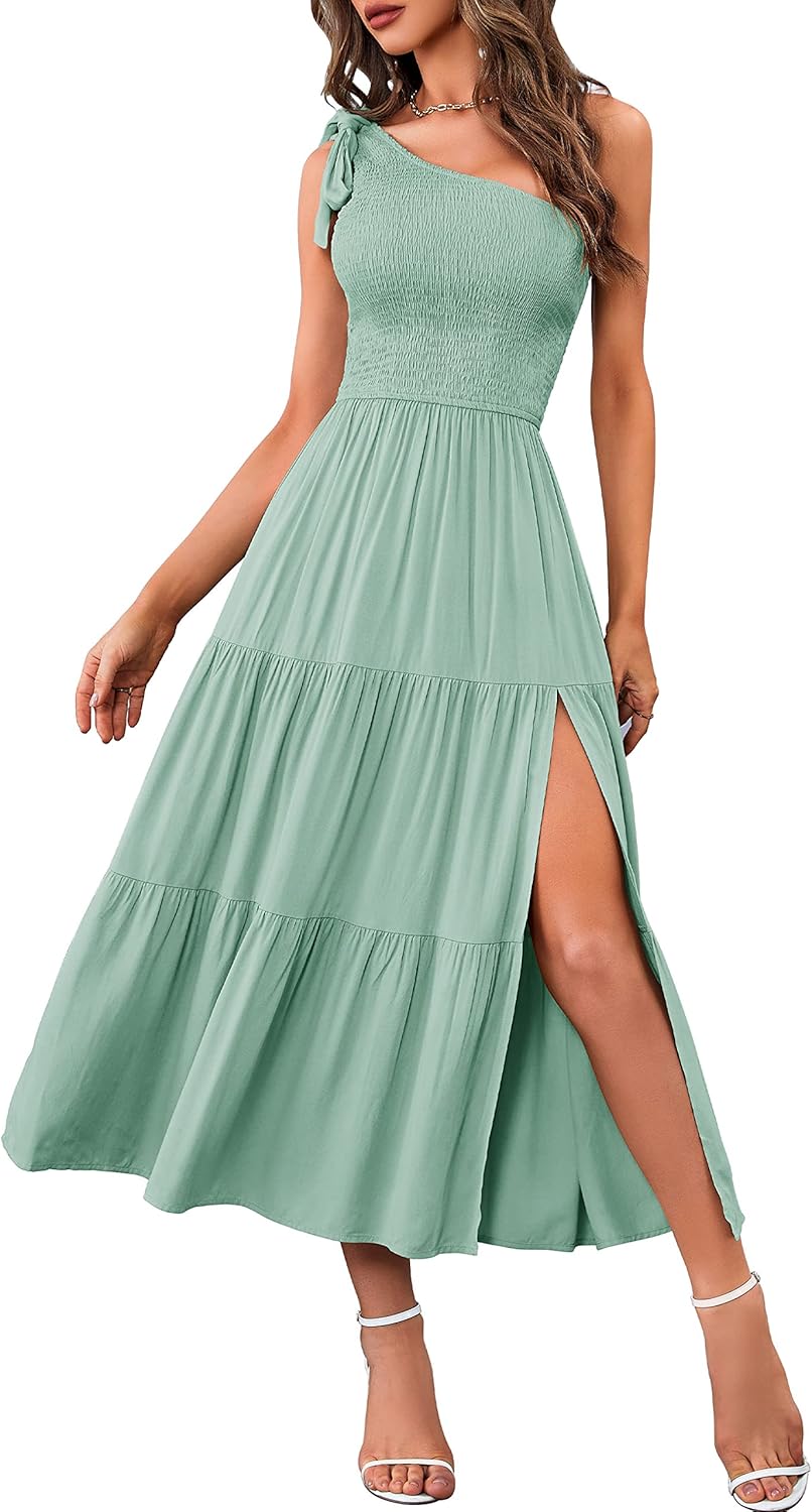 Stylish One Shoulder Sleeveless Knot Midi Dress for Women