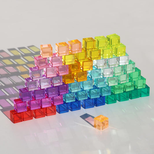 Rainbow Crystal Acrylic Cubes for Learning Colors and Stacking