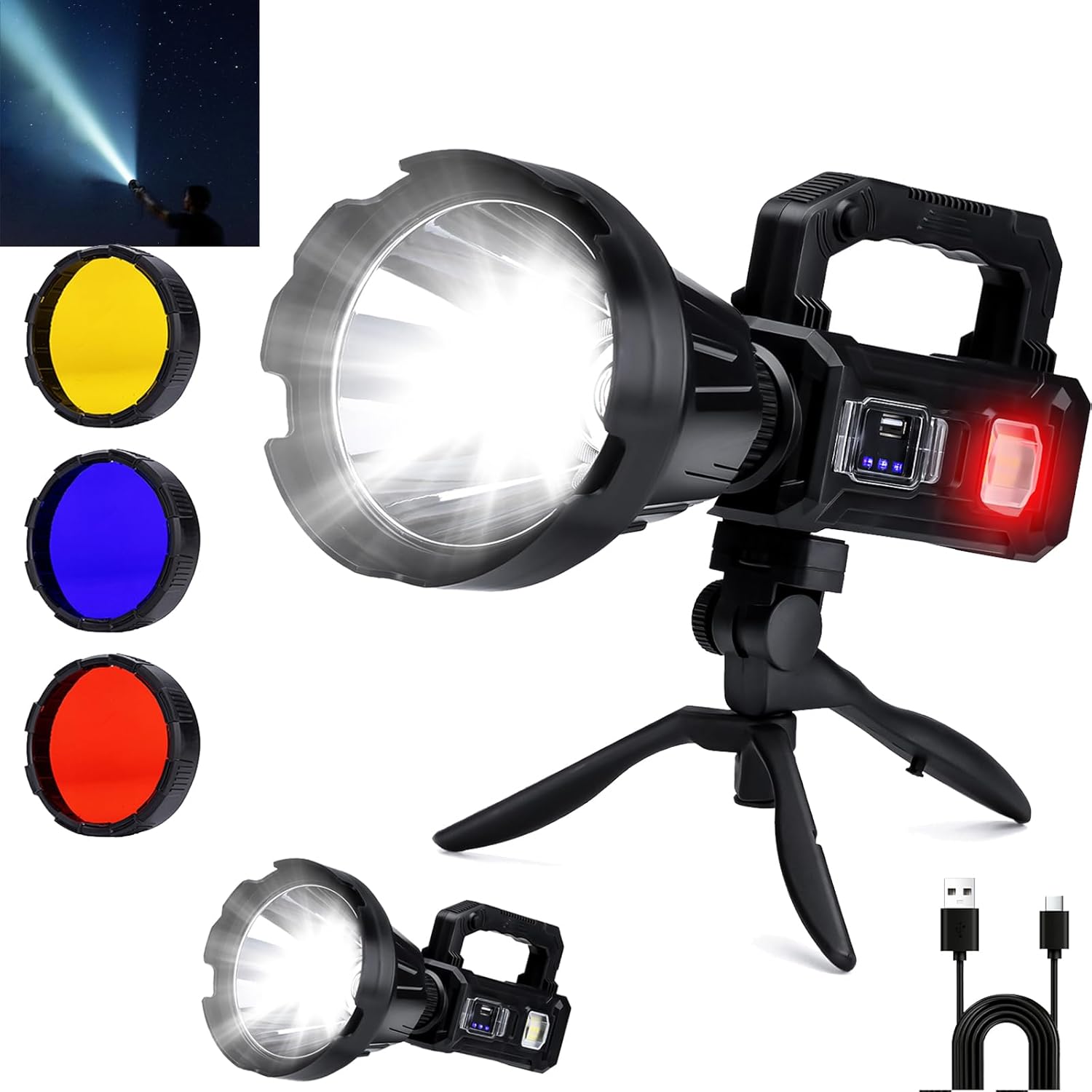 Solar Rechargeable Spotlight with 2,000,000L High Lumens Power
